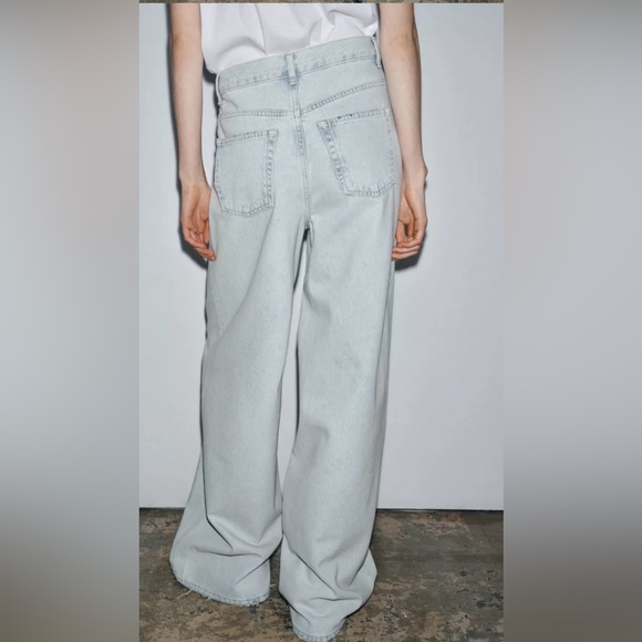 Zara High Waist Palazzo Fit Jeans in Light Blue Size 12. NWT - Picture 4 of 14